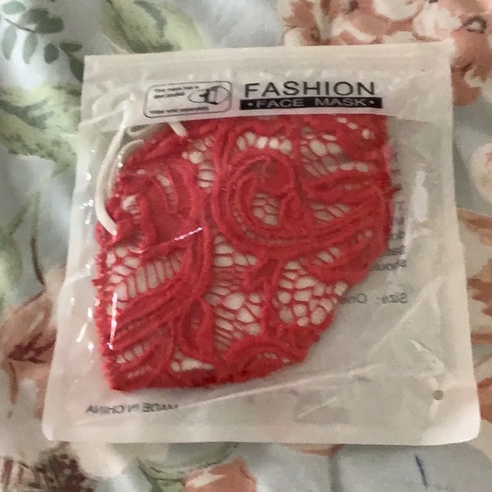 Red lace crocheted mask NEW never worn washable & reusable